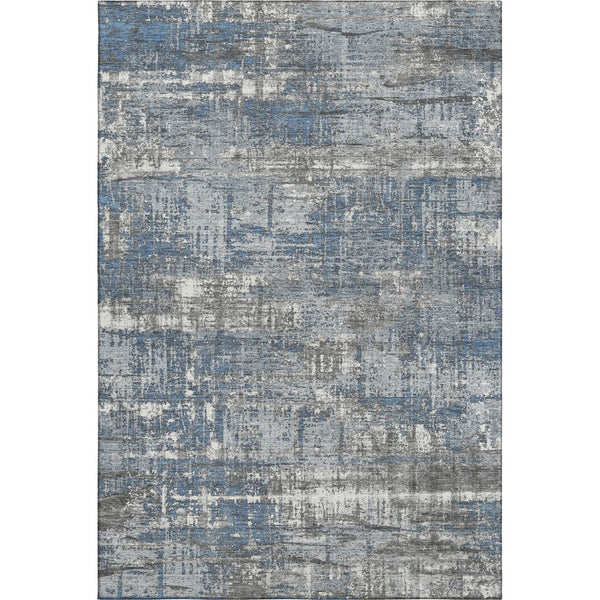 HomeRoots 5' X 8' Denim Blue Gray Ivory Geometric Area Rug - Washable, UV-Protected & Non-Slip Design Ideal for Homes 709710