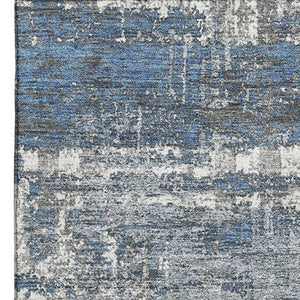 HomeRoots 5' X 8' Denim Blue Gray Ivory Geometric Area Rug - Washable, UV-Protected & Non-Slip Design Ideal for Homes 709710