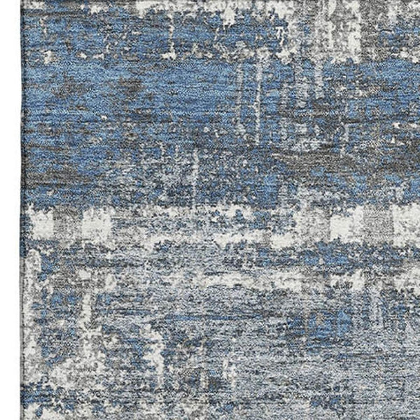 HomeRoots 5' X 8' Denim Blue Gray Ivory Geometric Area Rug - Washable, UV-Protected & Non-Slip Design Ideal for Homes 709710
