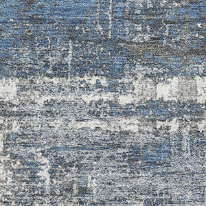 HomeRoots 8' Stylish Denim Blue, Gray & Ivory Geometric Washable Round Rug with UV Protection & Durability 709711