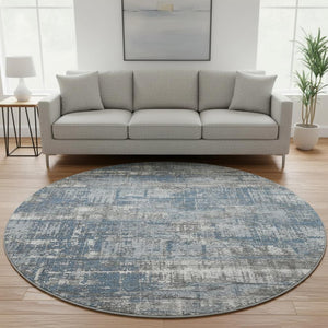 HomeRoots 8' X 10' Geometric Washable Area Rug in Denim Blue, Gray & Ivory - UV Protected & Pet-Friendly Decor 709712