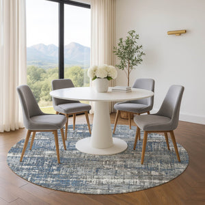 HomeRoots 8' X 10' Geometric Washable Area Rug in Denim Blue, Gray & Ivory - UV Protected & Pet-Friendly Decor 709712