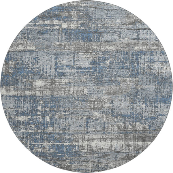 HomeRoots 8' X 10' Geometric Washable Area Rug in Denim Blue, Gray & Ivory - UV Protected & Pet-Friendly Decor 709712