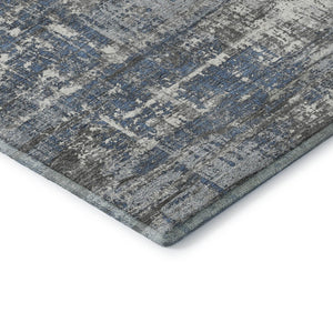 HomeRoots 8' X 10' Geometric Washable Area Rug in Denim Blue, Gray & Ivory - UV Protected & Pet-Friendly Decor 709712