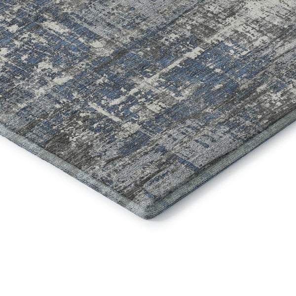 HomeRoots 8' X 10' Geometric Washable Area Rug in Denim Blue, Gray & Ivory - UV Protected & Pet-Friendly Decor 709712