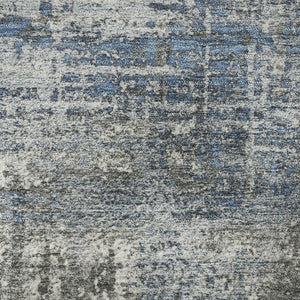 HomeRoots 8' X 10' Geometric Washable Area Rug in Denim Blue, Gray & Ivory - UV Protected & Pet-Friendly Decor 709712