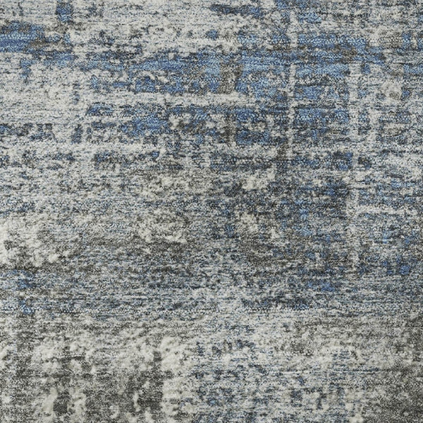 HomeRoots 8' X 10' Geometric Washable Area Rug in Denim Blue, Gray & Ivory - UV Protected & Pet-Friendly Decor 709712