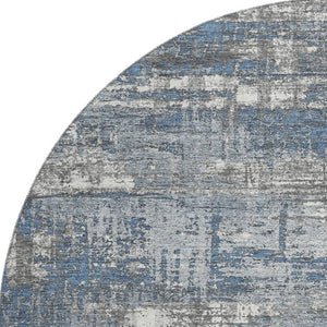 HomeRoots 8' X 10' Geometric Washable Area Rug in Denim Blue, Gray & Ivory - UV Protected & Pet-Friendly Decor 709712