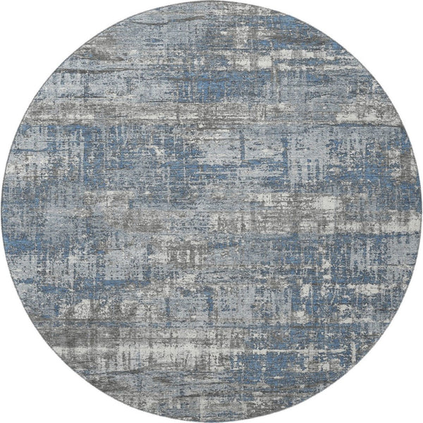 HomeRoots 8' X 10' Geometric Washable Area Rug in Denim Blue, Gray & Ivory - UV Protected & Pet-Friendly Decor 709712