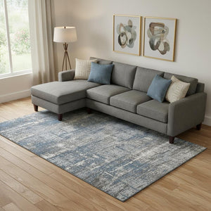 HomeRoots 10' X 14' Denim Blue, Gray & Ivory Geometric Area Rug – Durable, Washable, UV-Protected for Any Space 709714
