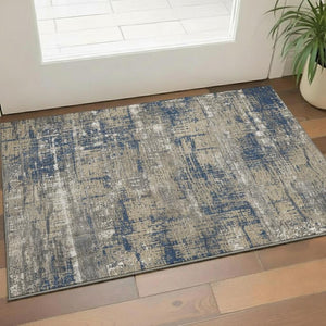 HomeRoots 5' X 8' Washable Navy Blue Geometric Area Rug with UV Protection – Durable, Stylish & Easy Care! 709716