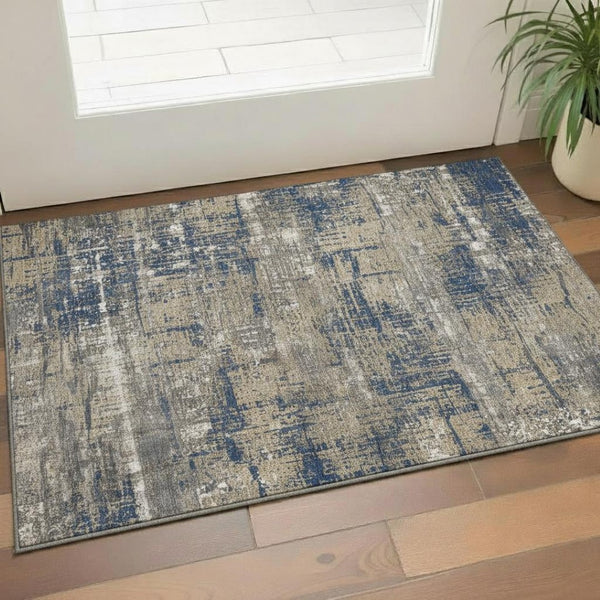 HomeRoots 5' X 8' Washable Navy Blue Geometric Area Rug with UV Protection – Durable, Stylish & Easy Care! 709716