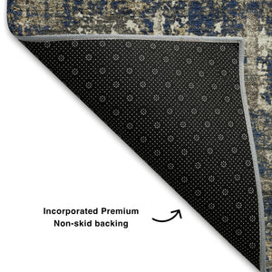 HomeRoots 5' X 8' Washable Navy Blue Geometric Area Rug with UV Protection – Durable, Stylish & Easy Care! 709716
