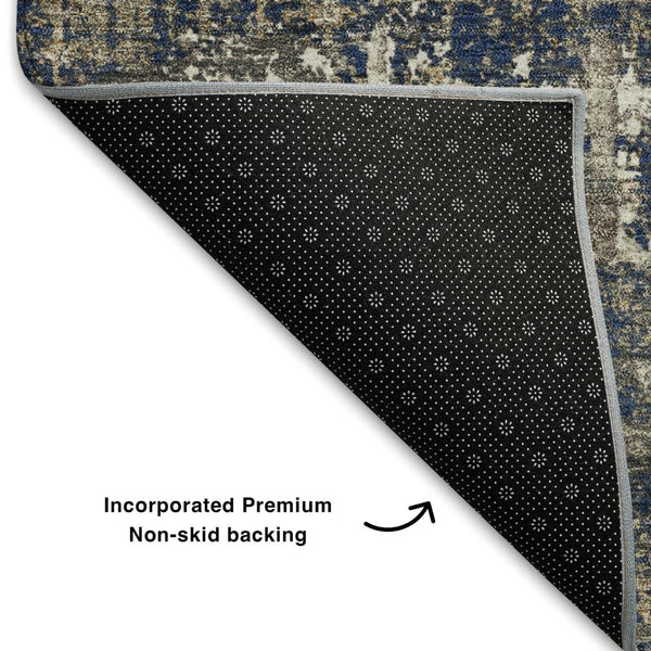 HomeRoots 5' X 8' Washable Navy Blue Geometric Area Rug with UV Protection – Durable, Stylish & Easy Care! 709716