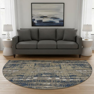 HomeRoots 8' X 10' Navy Blue, Taupe & Beige Geometric Area Rug - Washable, Stain-Resistant, UV Protected! 709718