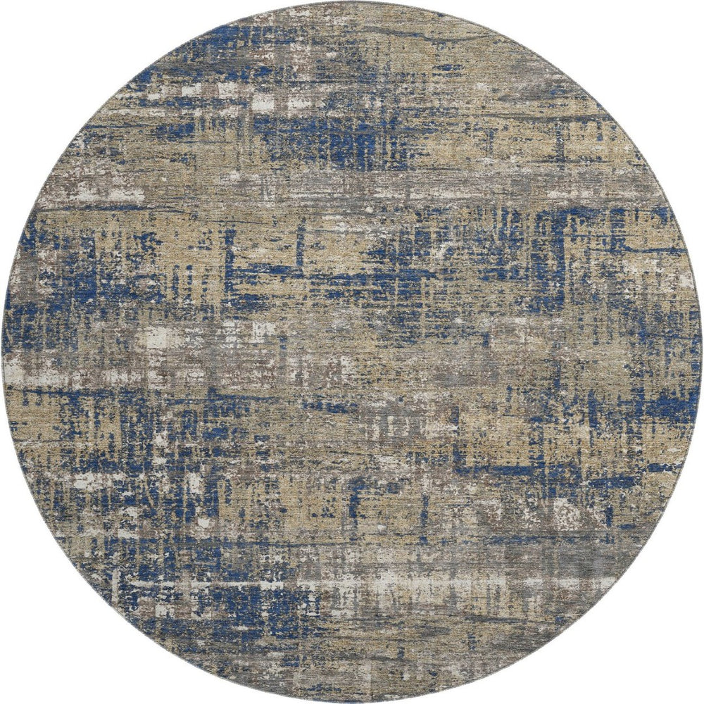 HomeRoots 8' X 10' Navy Blue, Taupe & Beige Geometric Area Rug - Washable, Stain-Resistant, UV Protected! 709718