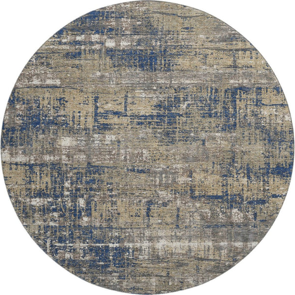 HomeRoots 8' X 10' Navy Blue, Taupe & Beige Geometric Area Rug - Washable, Stain-Resistant, UV Protected! 709718
