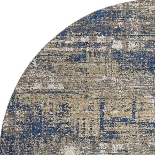 HomeRoots 8' X 10' Navy Blue, Taupe & Beige Geometric Area Rug - Washable, Stain-Resistant, UV Protected! 709718