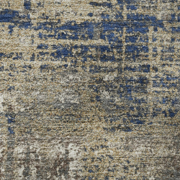 HomeRoots 9' X 12' Washable Geometric Area Rug in Navy Blue, Taupe & Beige - UV Protection & Non-Slip Backing 709719