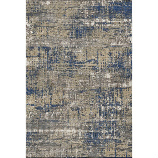 HomeRoots 9' X 12' Washable Geometric Area Rug in Navy Blue, Taupe & Beige - UV Protection & Non-Slip Backing 709719