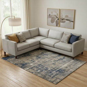 HomeRoots 10' Geometric Area Rug in Navy Blue, Taupe & Beige - Washable, UV Protected, Ideal for Homes 709720