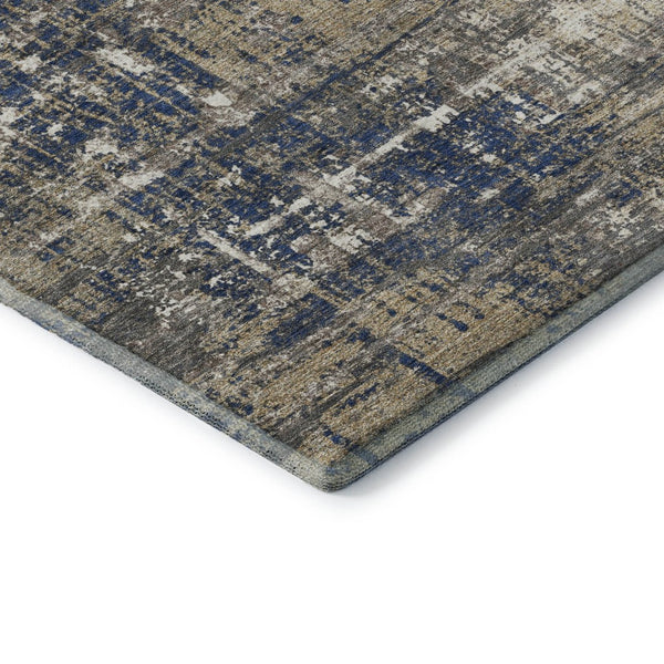 HomeRoots 10' Geometric Area Rug in Navy Blue, Taupe & Beige - Washable, UV Protected, Ideal for Homes 709720