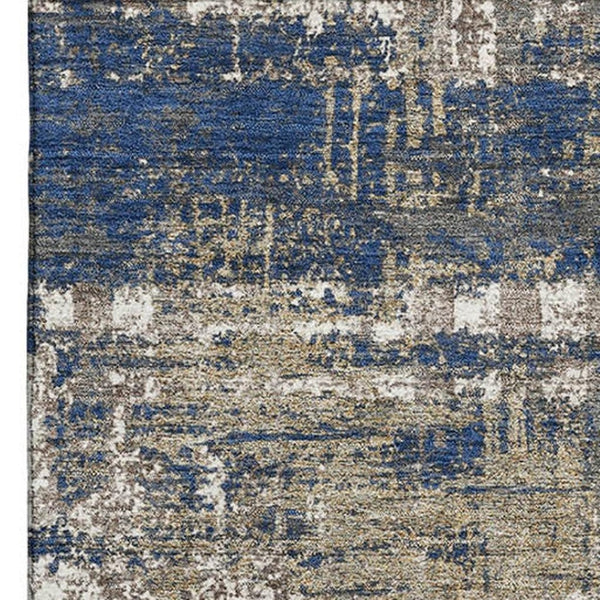 HomeRoots 10' Geometric Area Rug in Navy Blue, Taupe & Beige - Washable, UV Protected, Ideal for Homes 709720