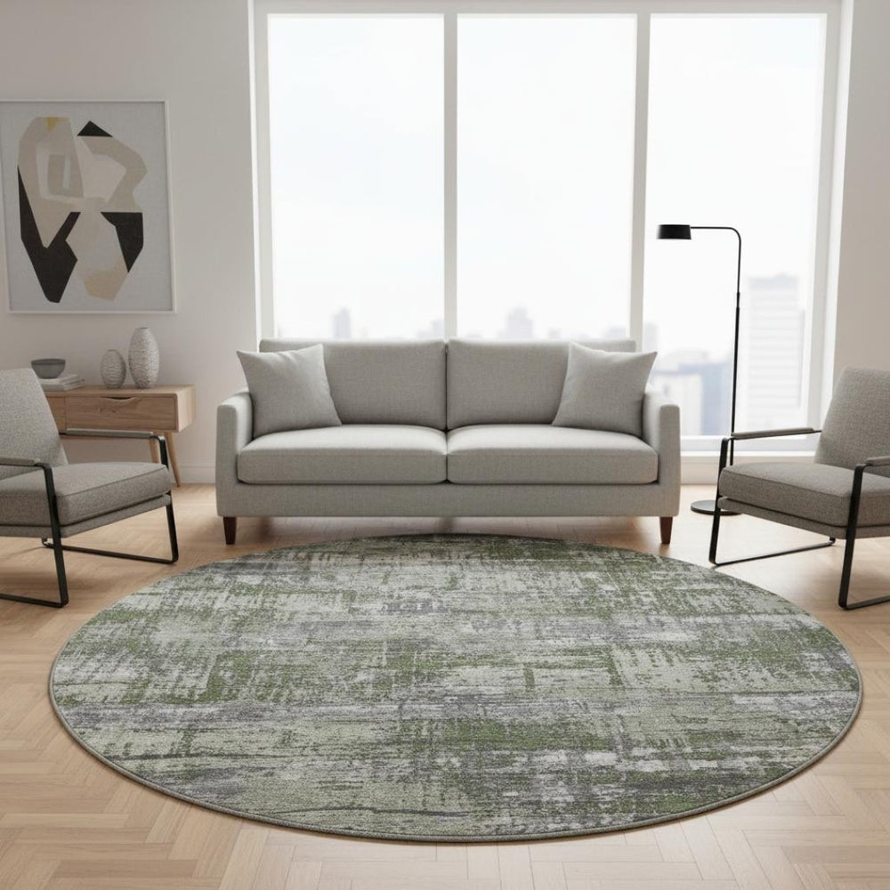 HomeRoots 8' X 10' Olive Green Ivory & Gray Geometric Washable Area Rug with UV Protection for Active Homes 709724