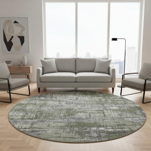 HomeRoots 8' X 10' Olive Green Ivory & Gray Geometric Washable Area Rug with UV Protection for Active Homes 709724