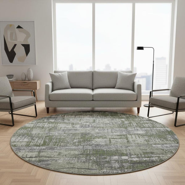 HomeRoots 8' X 10' Olive Green Ivory & Gray Geometric Washable Area Rug with UV Protection for Active Homes 709724
