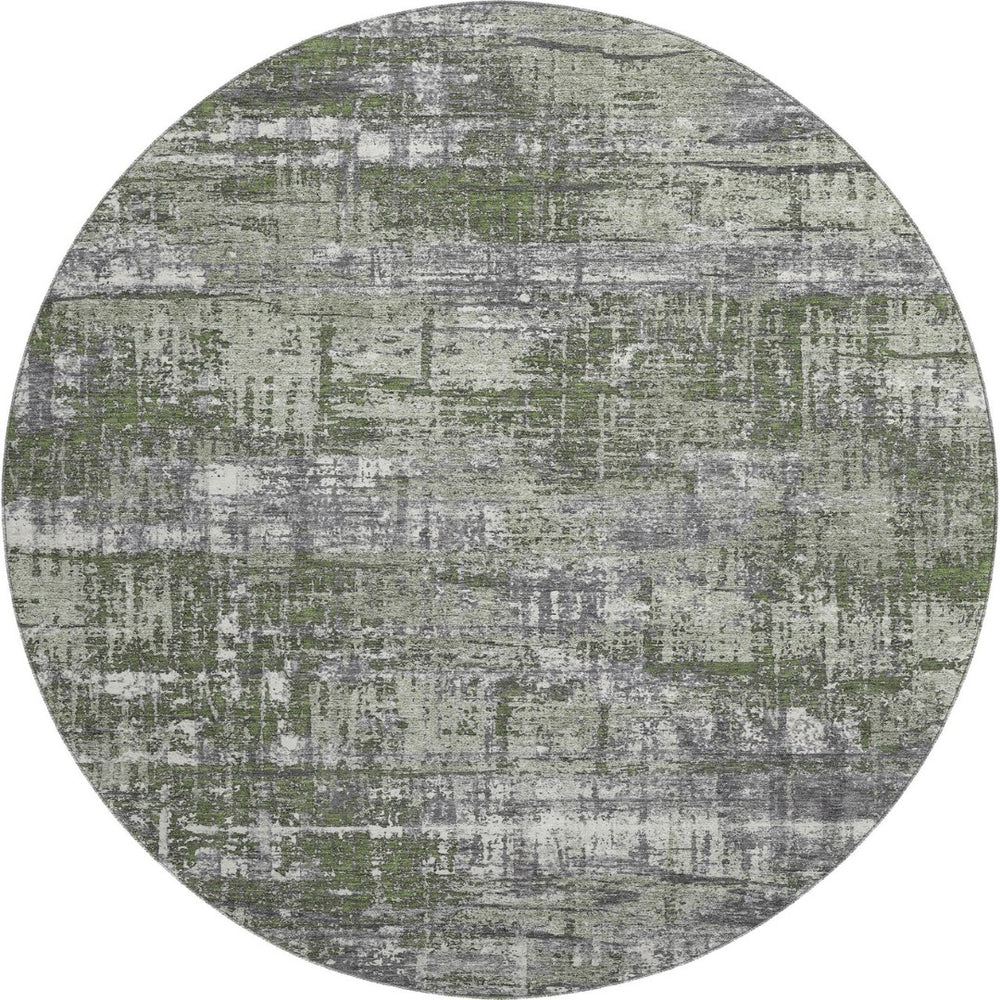 HomeRoots 8' X 10' Olive Green Ivory & Gray Geometric Washable Area Rug with UV Protection for Active Homes 709724