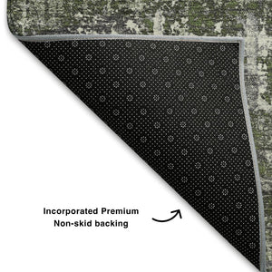 HomeRoots 8' X 10' Olive Green Ivory & Gray Geometric Washable Area Rug with UV Protection for Active Homes 709724