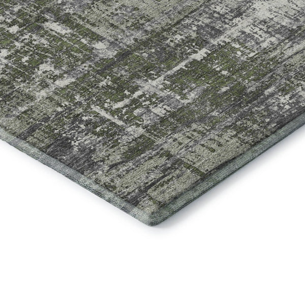 HomeRoots 8' X 10' Olive Green Ivory & Gray Geometric Washable Area Rug with UV Protection for Active Homes 709724