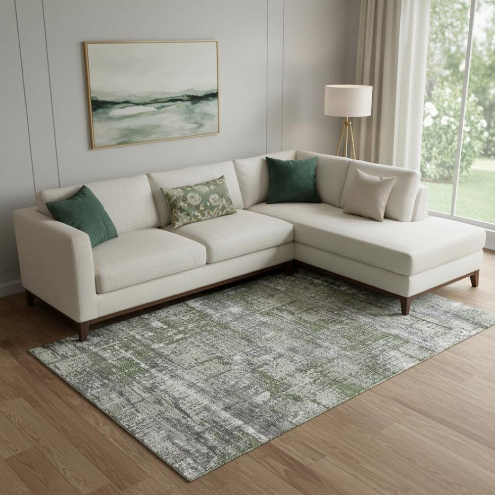 HomeRoots 10' X 14' Olive Green, Ivory & Gray Geometric Area Rug – Stylish, Washable, UV Protected & Durable! 709726