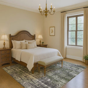 HomeRoots 10' X 14' Olive Green, Ivory & Gray Geometric Area Rug – Stylish, Washable, UV Protected & Durable! 709726