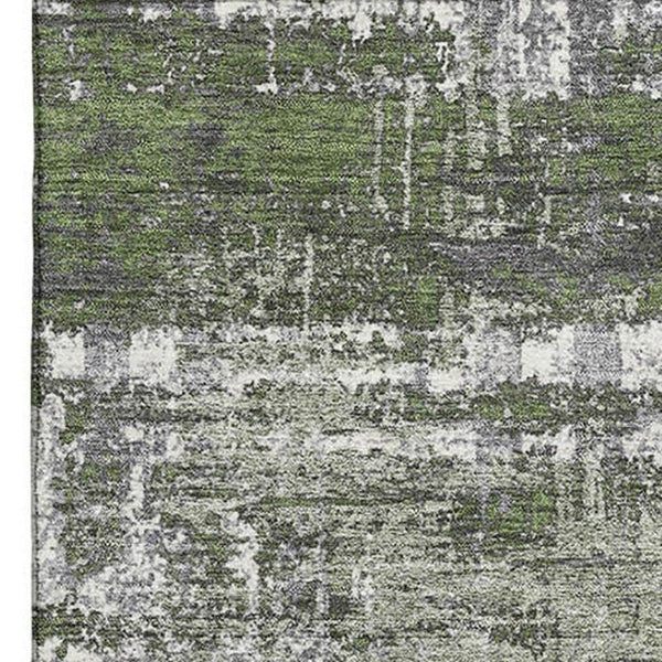 HomeRoots 10' X 14' Olive Green, Ivory & Gray Geometric Area Rug – Stylish, Washable, UV Protected & Durable! 709726