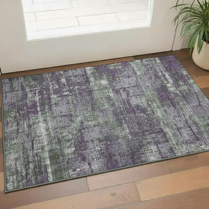 HomeRoots 5' Vibrant Purple, Green & Ivory Geometric Washable Area Rug with UV Protection for Active Homes 709728