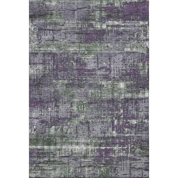 HomeRoots 5' Vibrant Purple, Green & Ivory Geometric Washable Area Rug with UV Protection for Active Homes 709728
