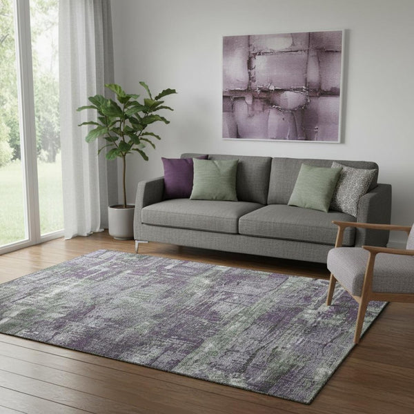 HomeRoots 8' Bold Purple Green Ivory Geometric Round Rug – Washable, UV Protected, Ideal for Busy Homes! 709729