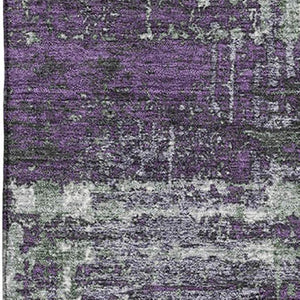 HomeRoots 8' Bold Purple Green Ivory Geometric Round Rug – Washable, UV Protected, Ideal for Busy Homes! 709729
