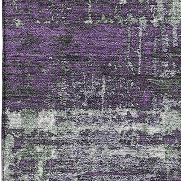 HomeRoots 8' Bold Purple Green Ivory Geometric Round Rug – Washable, UV Protected, Ideal for Busy Homes! 709729