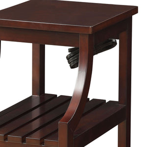 English Elm Espresso Modern Side Table with USB Power Dock, 2 USB Ports & Outlets, Slatted Shelves for Storage B062P186478