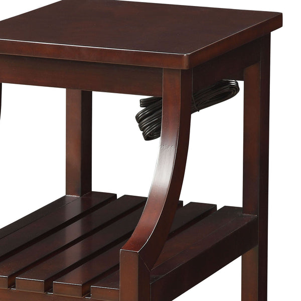 English Elm Espresso Modern Side Table with USB Power Dock, 2 USB Ports & Outlets, Slatted Shelves for Storage B062P186478