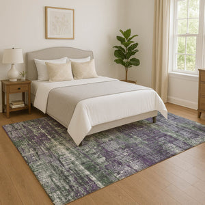 HomeRoots 9' X 12' Stylish Purple Green Ivory Geometric Area Rug - Washable, UV Protected, Pet-Friendly Design 709731