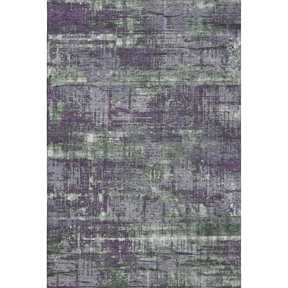 HomeRoots 9' X 12' Stylish Purple Green Ivory Geometric Area Rug - Washable, UV Protected, Pet-Friendly Design 709731