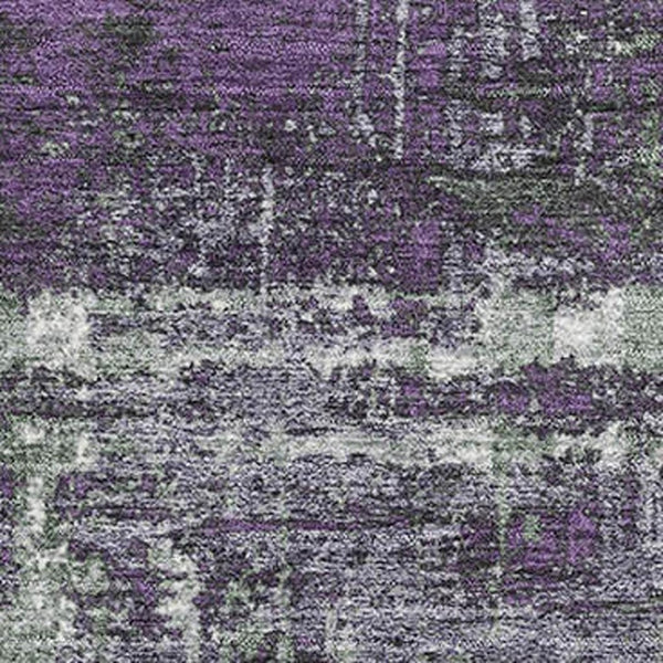 HomeRoots 9' X 12' Stylish Purple Green Ivory Geometric Area Rug - Washable, UV Protected, Pet-Friendly Design 709731