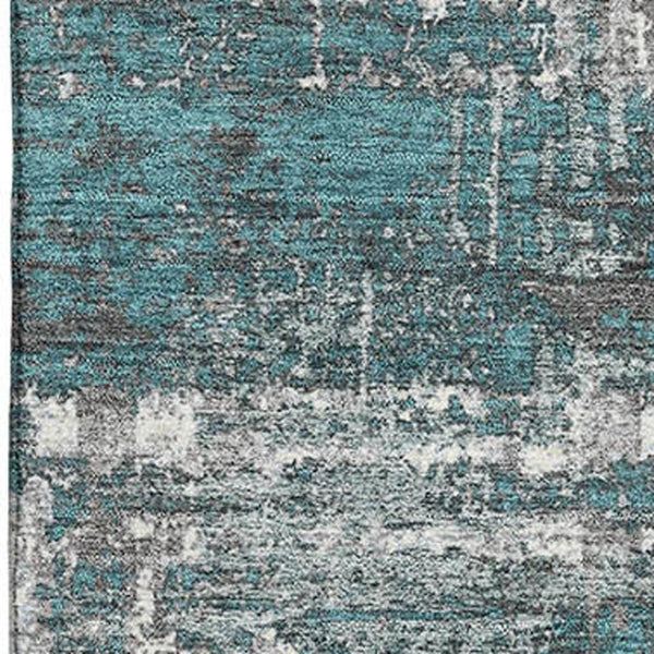 HomeRoots 5' X 8' Stylish Teal Gray Ivory Geometric Area Rug - Washable, UV Protected, Pet-Friendly & Durable 709734