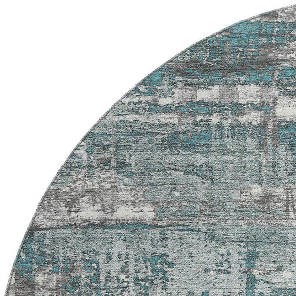 HomeRoots 8' X 10' Modern Geometric Teal Gray Ivory Washable Area Rug with UV Protection for Everyday Living 709736