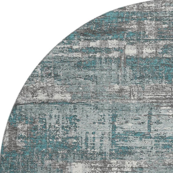 HomeRoots 8' X 10' Modern Geometric Teal Gray Ivory Washable Area Rug with UV Protection for Everyday Living 709736