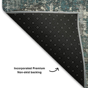 HomeRoots 9' X 12' Teal Gray Ivory Geometric Area Rug - Easy-Care, UV Protected, Stylish for Modern Homes 709737